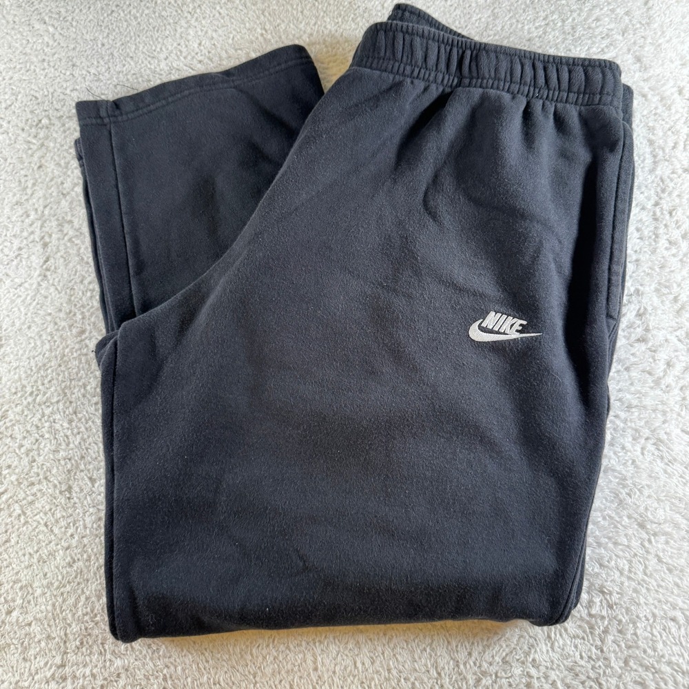 Nike Sweatpants Mens XXL Black Good Fleece Relaxed Open Hem Logo Pants